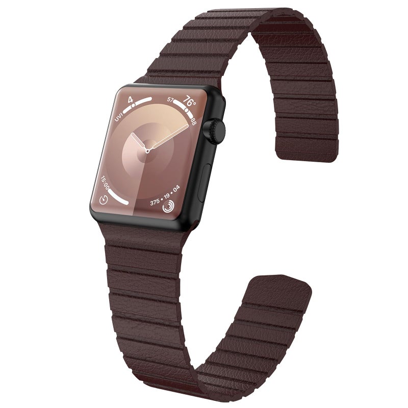 INI Compatible with Apple Watch Band 49mm 46mm 45mm 44mm 42mm 41mm 40mm 38mm - Adjustable Leather Strap with Magnetic Closure System for iWatch Series 10 Ultra 2 Ultra/9/8/7/SE/6/5/4/3/2/1 - Bronze - Image 2